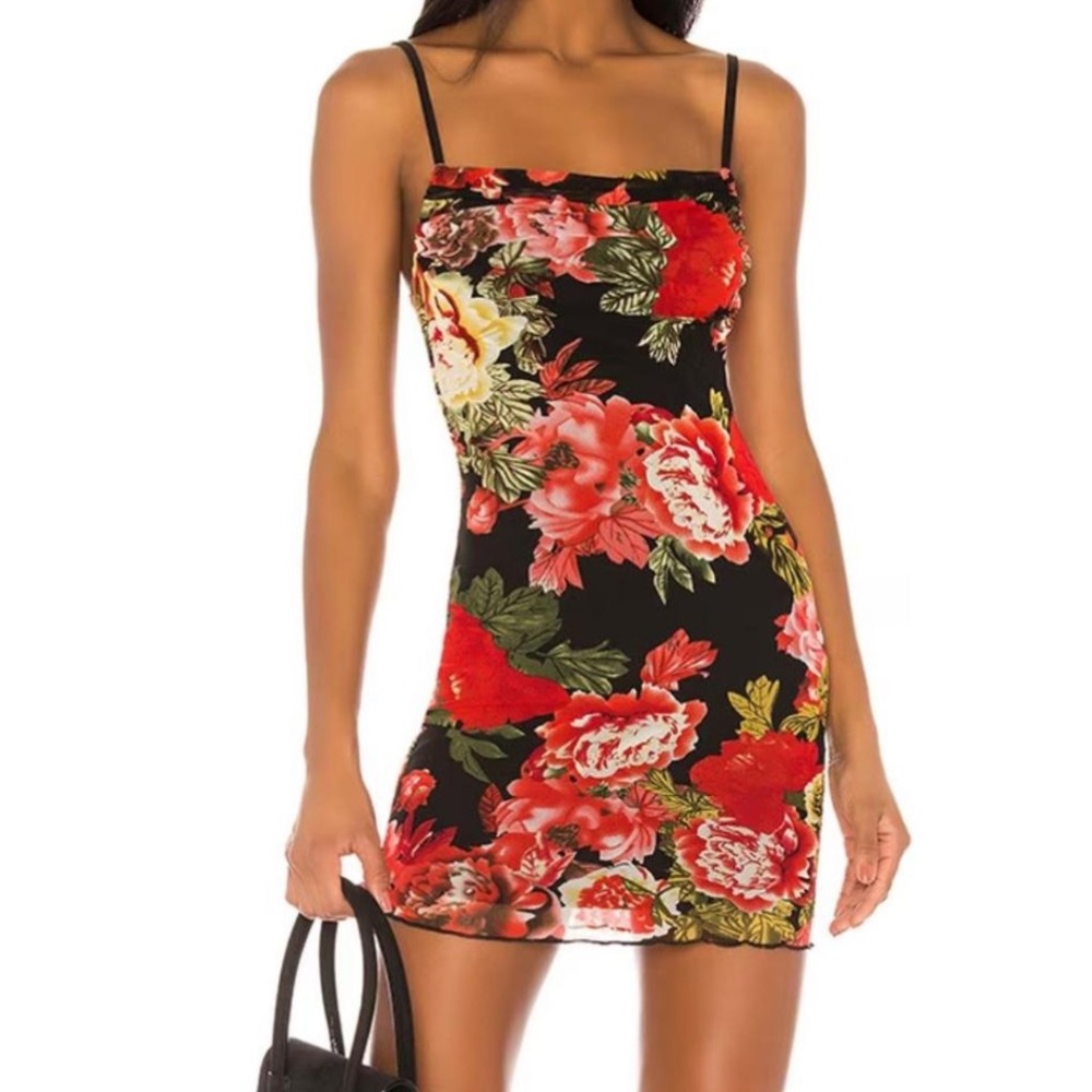 Superdown Red and Black Floral Mini Dress